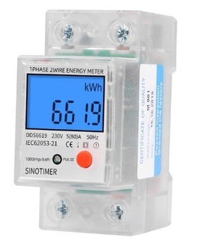 Счетчик электроэнергии однофазный DDS6619-013 Sinotimer на дин рейку 5(80)А 230V 50Hz с подсветкой дисплея и фунцией сброса
