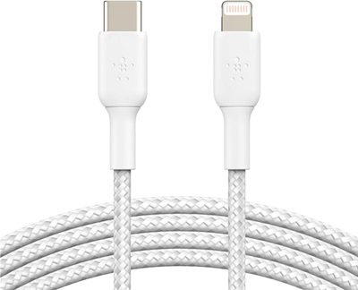 Kabel Belkin USB-C do Lightning w oplocie 1m biały (CAA004BT1MWH)