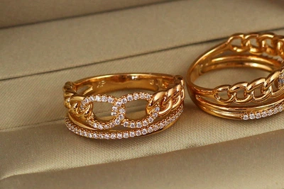 Кільце Xuping Jewelry ланки ланцюга з камінчиками р 19 золотисте