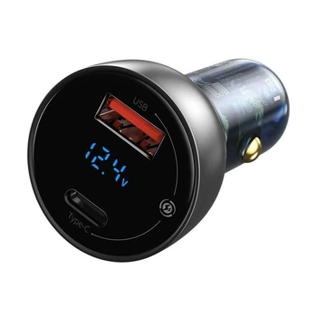 Автомобильное зарядное устройство Baseus Particular Digital Display (1USB/1Type-C, 5A, 65W, QC/PD). Silver