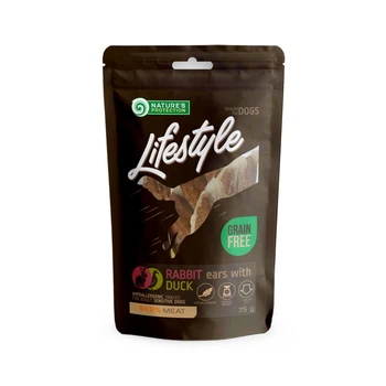 Лакомство для собак, кроличьи уши с уткой, Nature's Protection Lifestyle snacks for dogs, rabbit ears with duck, 75г