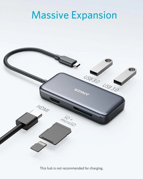 Хаб Anker PowerExpand Premium 5-in-1 USB-C to HDMI 4K Media Hub Gray (A8334HA1)