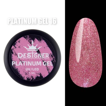 Гель с шиммером Platinum Gel (Розовый №16, 5 мл) Дизайнер для маникюра и педикюра