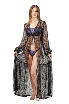 Кружевной женский пляжный халат макси 98кп-170/774 One size (S-L) Черный (2000012495014)