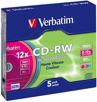 Verbatim CD-RW 700 MB 12x Slim 5 шт Color (43167)