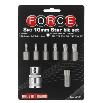 Набір біт FORCE 4081 Torx на блістері Т20-Т55.10 мм.1/2. 8 од.