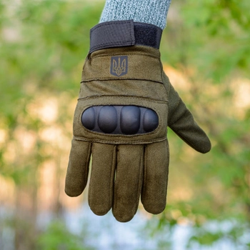 Тактичні рукавички довгопалі (закриті, з пальцями) з гербом какі XL