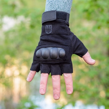 Тактичні рукавички короткопалі (відкриті, без пальців) з гербом чорні XL