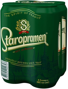 Упаковка пива Staropramen світле фільтроване 4.2% 0.48 л x 4 шт (4820250942747)
