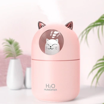 Настільний зволожувач повітря Cat з RGB підсвічуванням Безшумний зволожувач повітря рожевого кольору у вигляді милої кішки