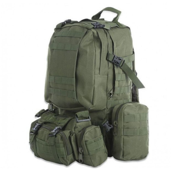 Рюкзак тактичний чоловічий з 3 підсумками Tactical Backpack B08 Oliva на 55 л військовий туристичний для полювання та риболовлі з кріпленням MOLLE