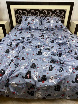 Постільна білизна бавовняна Коти Півтораспальна 150 x 220 Бязь Сіра