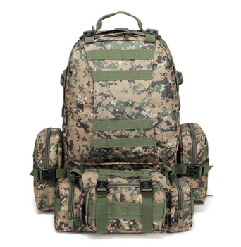 Тактичний рюкзак на 55 л з підсумками 55х40х25 см B08 Зелений джунглі (63903711)