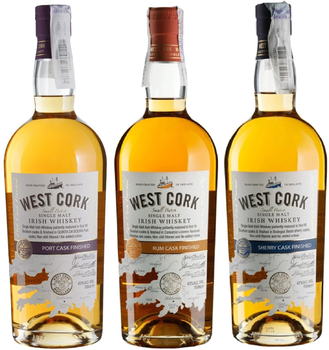 Набор виски West Cork Small Batch Port Cask 3 у 0.7 л 43% + West Cork Small Batch Rum Cask 3 у 0.7 л 43% + West Cork Small Batch Sherry Cask 3 у 0.7 л 43%
