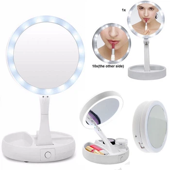 Дзеркало складное для макіяжу кругле My Fold Away Mirror Білий з Led підсвічуванням (4466ZRKR-B) TIN66