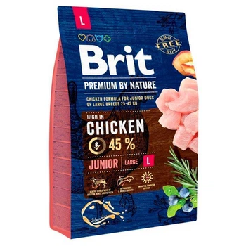 Brit Premium by Nature JUNIOR L - Сухой корм с курицей для щенков и молодых собак крупных пород 3 кг (8595602526420)