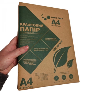 Папір крафтовий пакувальний, формат А4 (210*297мм), щільність 90 г/м2, пакування 250 аркушів