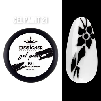 Гель-краска Gel Paint (Чёрный 21) Дизайнер no wipe, 5 мл для росписи ногтей