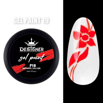 Гель-краска Gel Paint (Алый 19) Дизайнер no wipe, 5 мл для росписи ногтей