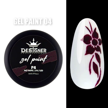 Гель-фарба Gel Paint (Бордовий 04) Дизайнер no wipe, 5 мл для розпису нігтів