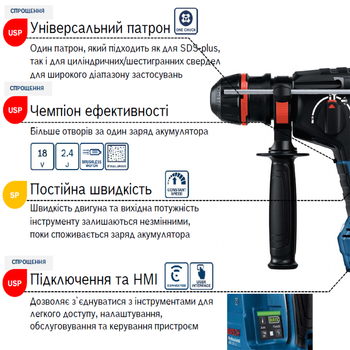 Безщітковий акумуляторний перфоратор Bosch GBH 187-LI ONE Chuck (соло, без акум.та зар.пристрою) (0611923120)