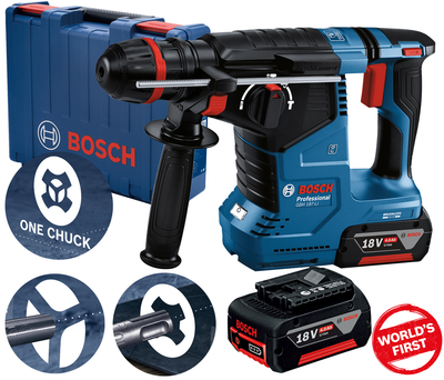 Безщітковий акумуляторний перфоратор Bosch GBH 187-LI ONE Chuck, 2 акум. GВА 18V 5.0Ah, зп GAL 1880 CV в кейсі (0611923121)