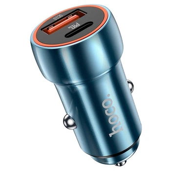 Автомобильное зарядное устройство Hoco Z46A (20W, Type-C+USB, адаптер в прикуриватель, с индикатором, с быстрой зарядкой) - Синий