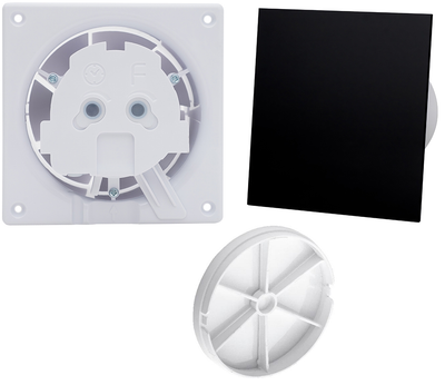 Комплект Вытяжной вентилятор AirRoxy dRim 100 S BB + Пластиковая панель AIRROXY 01-162 Black Plexi черная глянцевая + Обратный клапан AIRROXY 100 мм 07-200