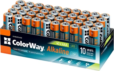 Батарейки ColorWay Alkaline Power щелочные AAA (40 шт.) colour box (CW-BALR03-40CB)