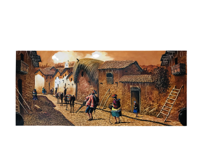 Картина "Будни в Куско" масляными красками, 50*160 см, Перу (Kov026)