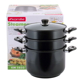 Пароварка Kamille KM-5832 3-х рівнева 10л з вуглецевої сталі для приготування їжі для індукції та газу