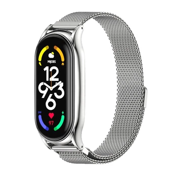 Металевий ремінець Міланська Петля Milano Jobs Magnet для Xiaomi Mi Band 7 Срібло (mrk2327)