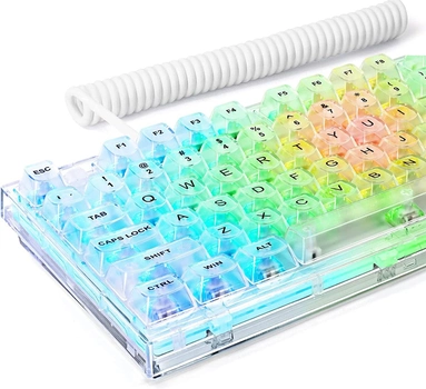 Дротова механічна клавіатура з можливістю гарячої заміни, 82 клавіші, перемикачі Outemu, кольорове підсвічування RGB 16.8M, високопрозорі клавіатурні ковпачки. Колір - Білий. Англійська роскладка ( ENG )