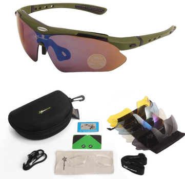 Захисні окуляри тактичні з поляризацією - RockBros Олива -5 комплектів лінз