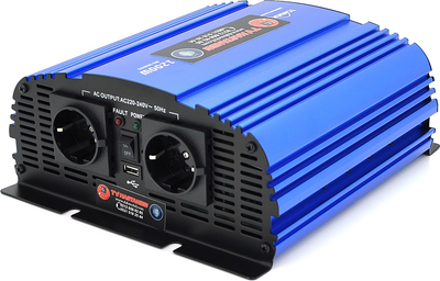 Инвертор напряжения TommaTech MS-1200, 24V/220V, 1200W с аппроксимированной синусоидой, 2Shuko, USB, клеммные провода, 2 предохранителя, Q4 (YT29768)