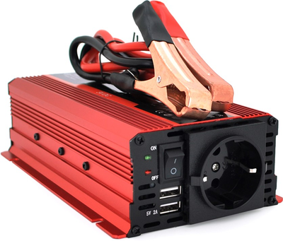 Інвертор напруги Voltronic KME1200W (DC:600W), 12/220V з апроксимованою синусоїдою, 2 універсальні розетки, 1*USB (DC:5V/2A), крокодили+проводи, Q20 (YT28558)