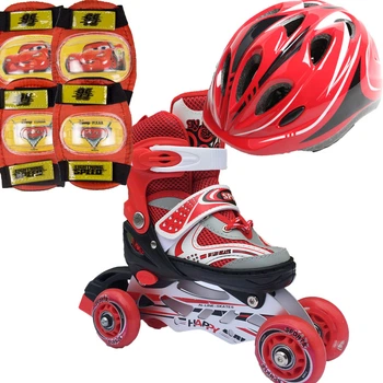 Роликовые коньки Ролики детские Набор Happy Combo Disney Rider Pro ( + защита + шлем ) с ротацией колес 29-33, Тачки (красный) (2T3007E)