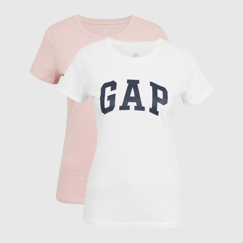 Футболка бавовняна жіноча GAP 548683-02 S (2 шт) Рожевий/Білий (1200054054922)