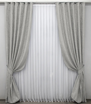 Комплект готових штор VR-Textil Льон мармур Колекція Pavliani 270х150 см Колір Сірий х 2 шт (33-0008)