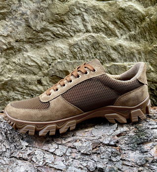 Черевики тактичне взуття кросівки полегшені (літо) натуральна гідрофобна шкіра посилена п’ята та носок Койот 44