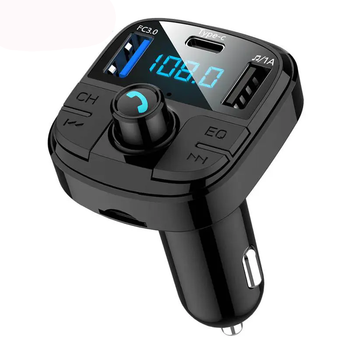 Автомобильный FM ФМ модулятор Terra ВТ29, Bluetooth 5.0, трансмиттер, вольтметр, USB зарядка QC 3.0, Type C