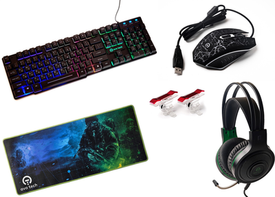 Ігровий комплект 5в1 - Gaming Combo AVAtech (клавіатура, мишка, килимок, гарнітура, тригер)