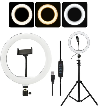 Селфі лампа кільцева (на usb) RING FILL LIGHT BD-360 (36 см.) з тримачем для телефона та штативом, 14 Вт