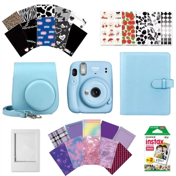 Камера моментальной печати Fujifilm Instax Mini 11 Blue + Чехол + Фотоальбом 128 + Фотопленка 20 шт + Фоторамка +Наклейки 30 шт