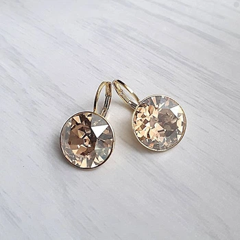 Позолоченные серьги Hand Made с кристаллами Swarovski светло-янтарнвого оттенка