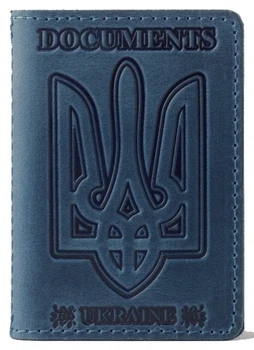 Кожаная обложка на id паспорт, для документов (права, техпаспорт) Villini 017 Голубой