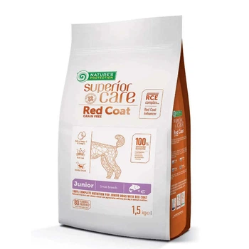 Сухой корм для юниоров мелких пород собак с рыжим окрасом шерсти Nature's Protection Red Coat Grain Free Junior Mini Breeds Salmon с лососем, 1.5 кг