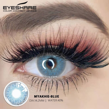 Линзы цветные Eyeshare без диоптрий голубые Myakhie Blue + контейнер для хранения