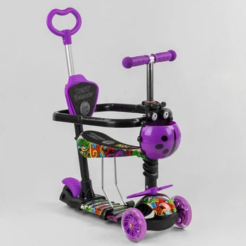Самокат 5 в 1 с защитным бортиком Best Scooter S 6305 корзинка родительская ручка фиолетовый