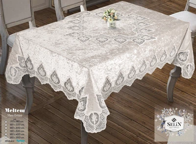 Велюровая скатерть Selin Meltem 160х300 Кремовый